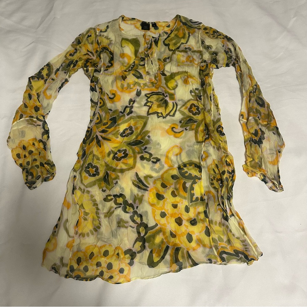 True Meaning 100% Silk Floral top  with Sheer Sleeves new without tags